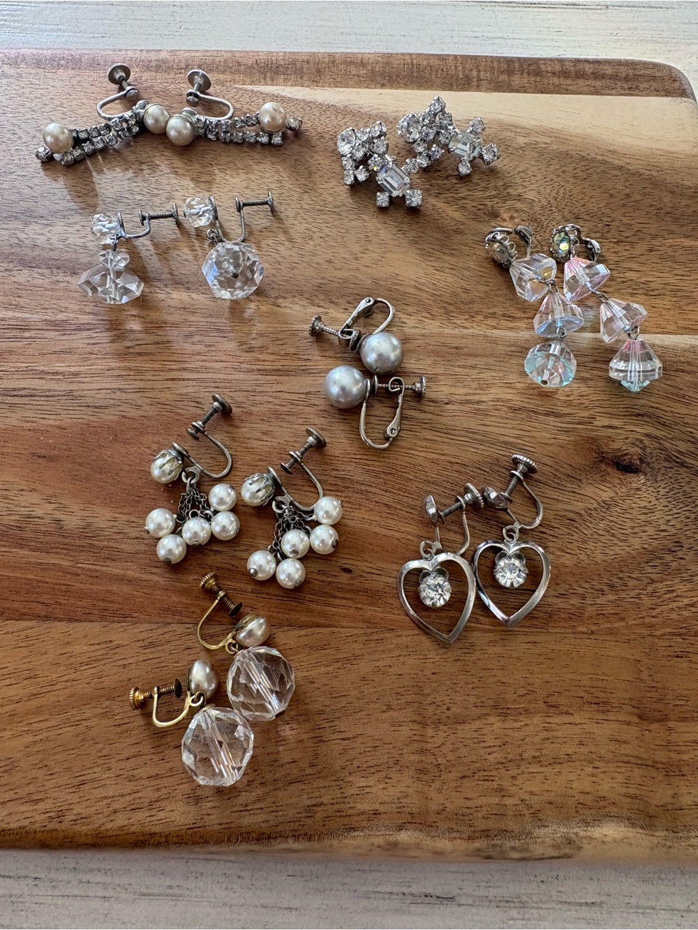 Vintage Multi-Pair Crystal, Pearl and Silver Clip-On Earring Set